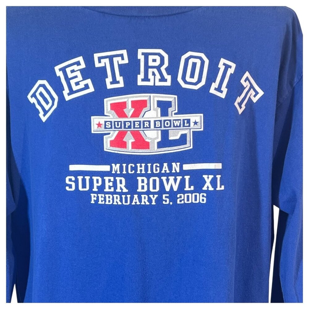 Vintage 2006 Detroit 40th Super Bowl T Shirt Mens XL Blue Long Sleeve Blue NFL
